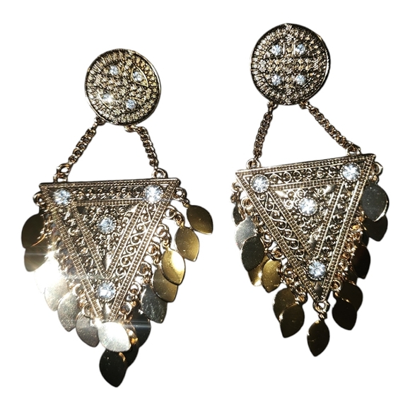 ☆Vintage Gold Diamond Dangle Bohemian Drop Earrings☆ - Picture 1 of 1